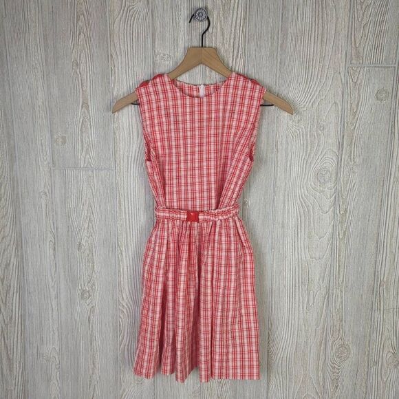 Little Girls Approx Medium Red White Check Sleeveless Dress Apple Embellishments - Picture 1 of 10